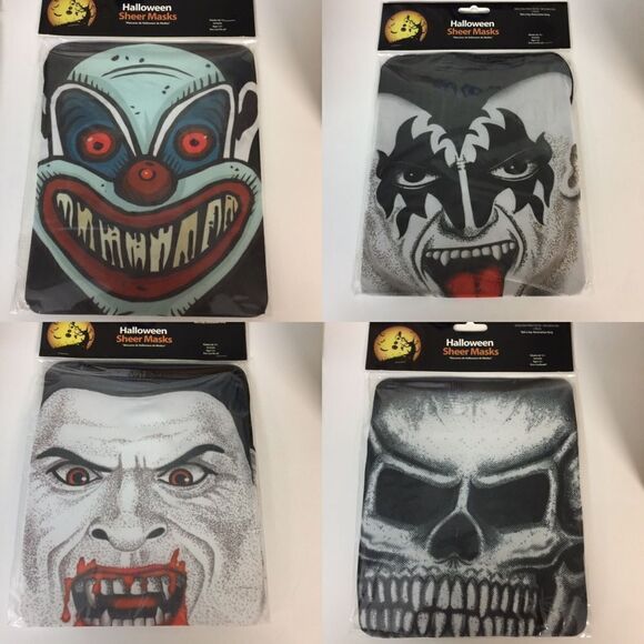 NEW Creepy Halloween Sheer Masks Set of 4 | Spooky Mixed Styles Surprise Pack‎ - Picture 5 of 10